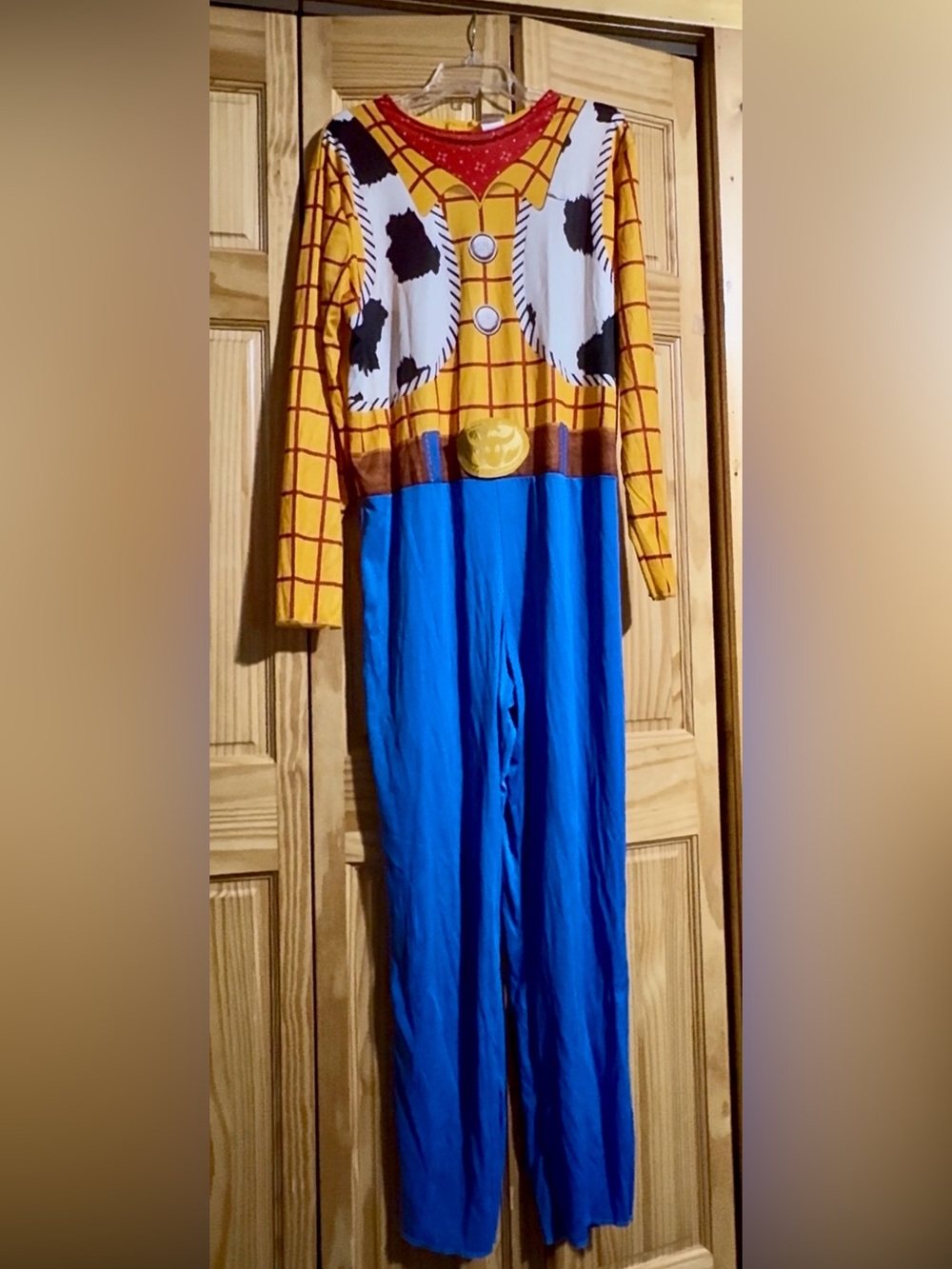 Disney Pixar Toy Story Woody Jumpsuit Costume- Size Large - Yellow